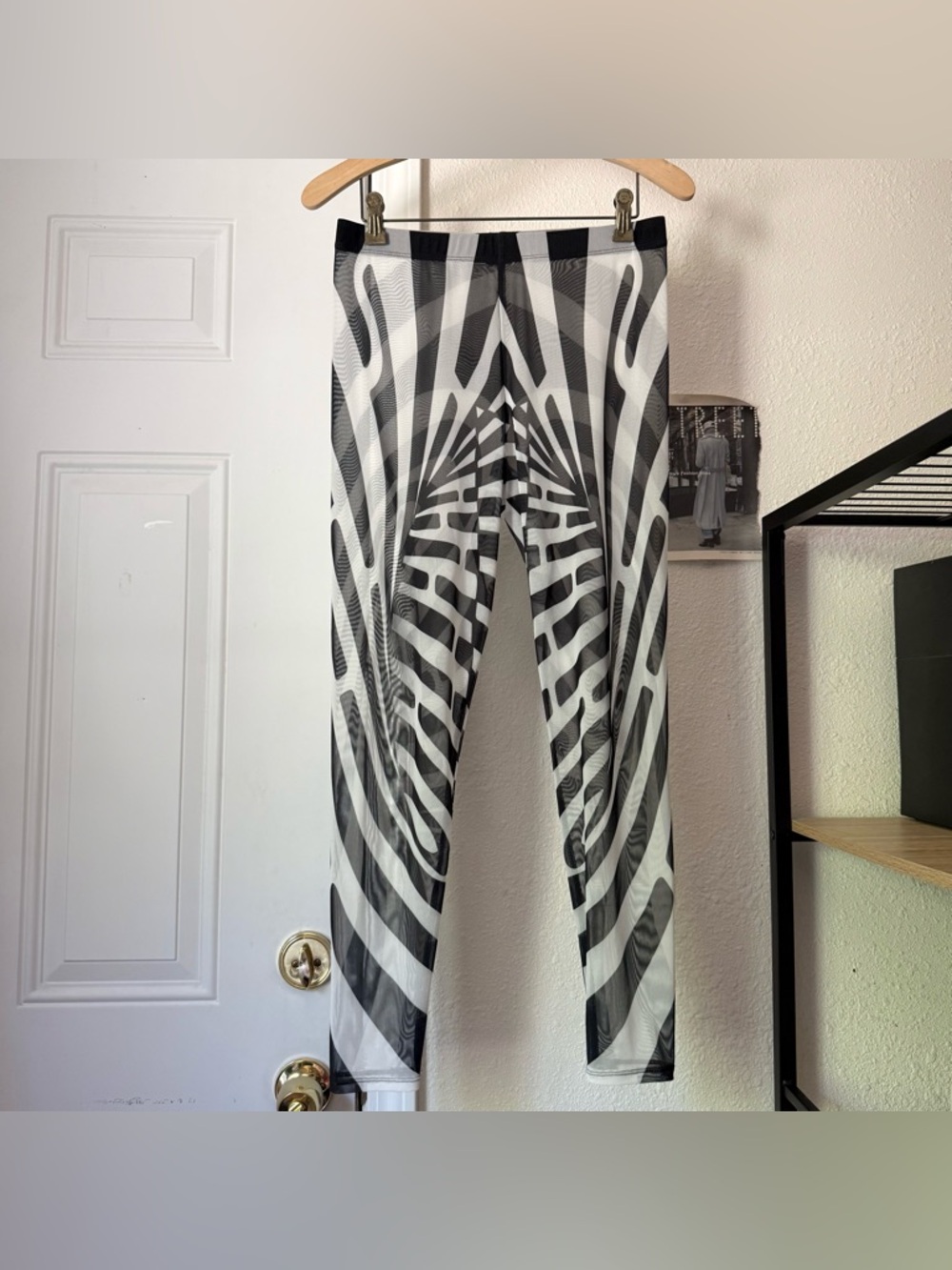 BADINKA black white zebra stripe tribal sheer‎ transparent mesh full leggings